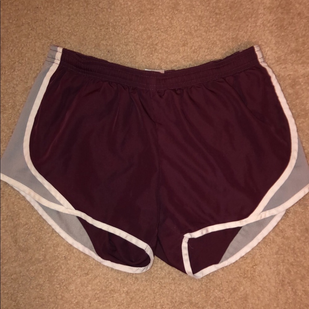 maroon and grey athletic shorts